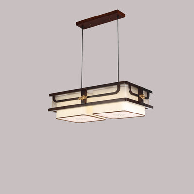 Traditionelle chinesische Begonienholz-Messing-Acryl-Quadrat-Rechteck-LED-Kronleuchter Insel Licht für Esszimmer 