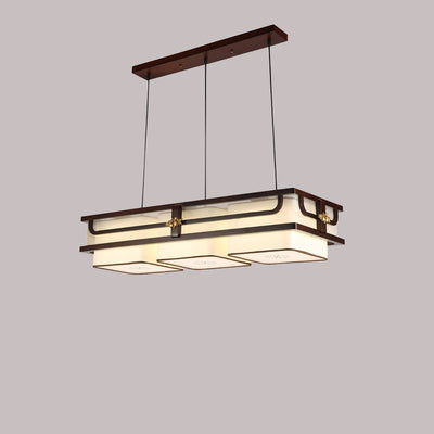 Traditionelle chinesische Begonienholz-Messing-Acryl-Quadrat-Rechteck-LED-Kronleuchter Insel Licht für Esszimmer 