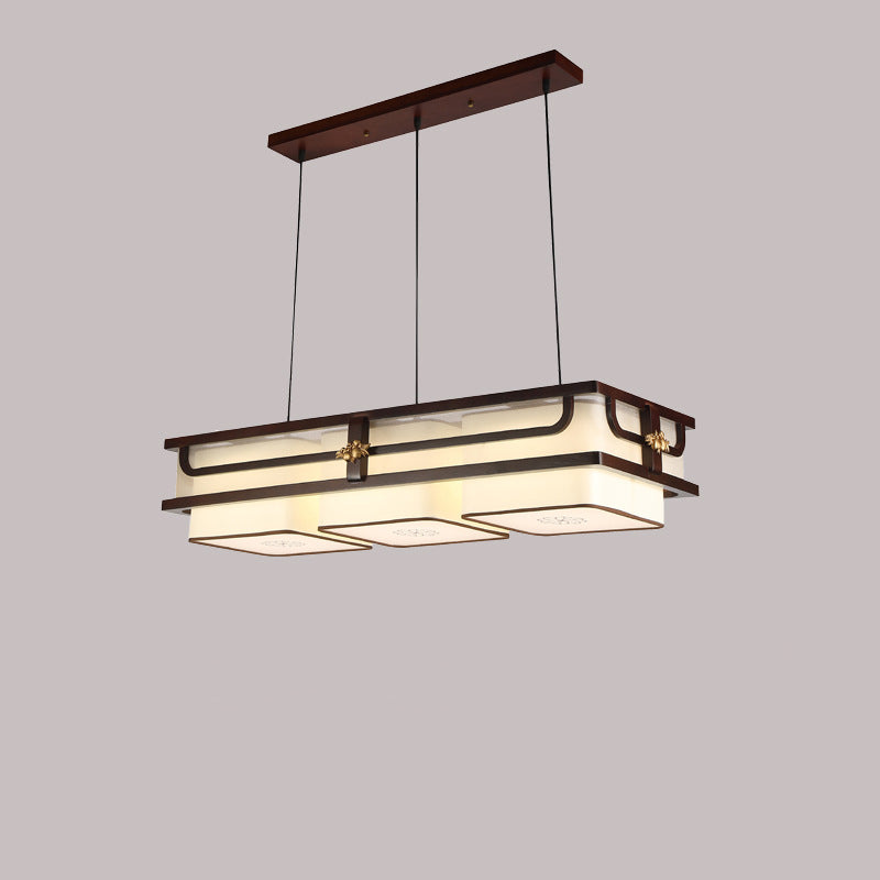 Traditionelle chinesische Begonienholz-Messing-Acryl-Quadrat-Rechteck-LED-Kronleuchter Insel Licht für Esszimmer 