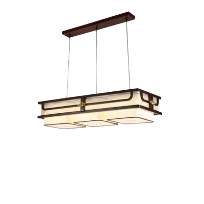 Traditionelle chinesische Begonienholz-Messing-Acryl-Quadrat-Rechteck-LED-Kronleuchter Insel Licht für Esszimmer 