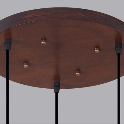 Traditionelle Chinesische Eichen-Zinklegierung Glaslaterne Runde LED Pendelleuchte für das Esszimmer 