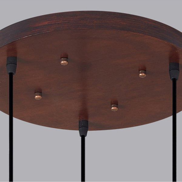 Traditionelle Chinesische Eichen-Zinklegierung Glaslaterne Runde LED Pendelleuchte für das Esszimmer 