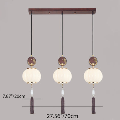 Traditionelle Chinesische Eichen-Zinklegierung Glaslaterne Runde LED Pendelleuchte für das Esszimmer 