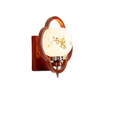 Traditionelle chinesische Gummibaum Glas Blume Quadrat Runde Vogel 1-Licht Wandleuchte für das Bett 