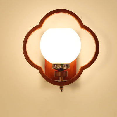 Traditionelle chinesische Gummibaum Glas Blume Quadrat Runde Vogel 1-Licht Wandleuchte für das Bett 