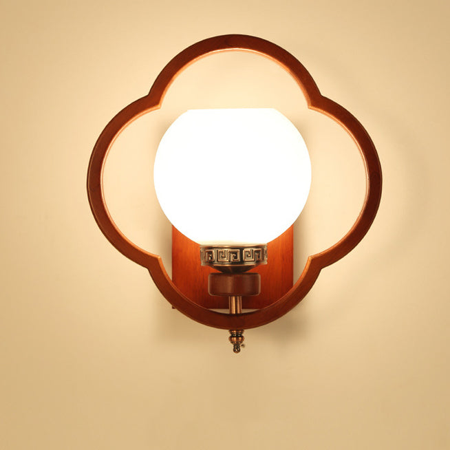 Traditionelle chinesische Gummibaum Glas Blume Quadrat Runde Vogel 1-Licht Wandleuchte für das Bett 