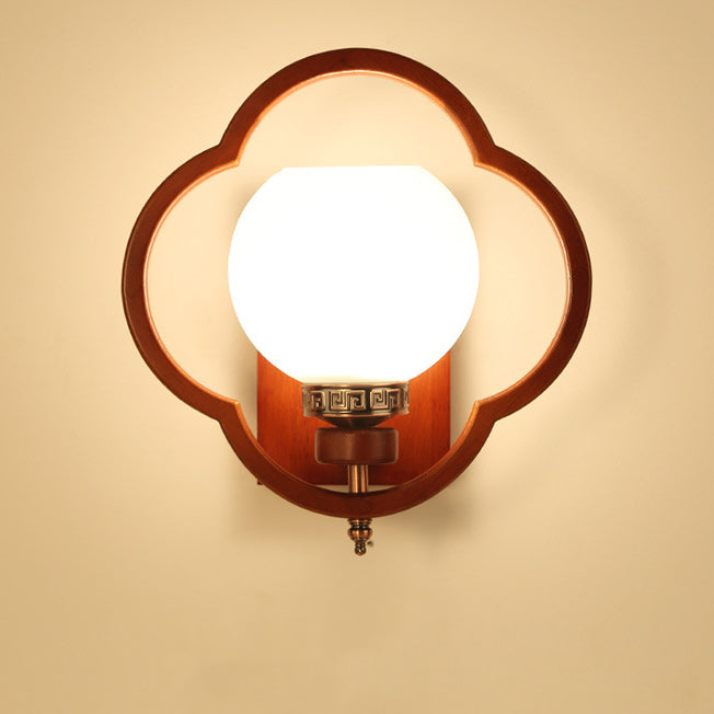Traditionelle chinesische Gummibaum Glas Blume Quadrat Runde Vogel 1-Licht Wandleuchte für das Bett 