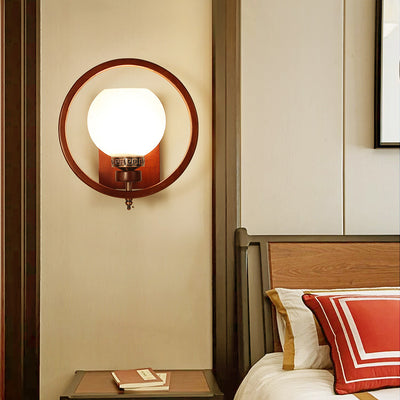 Traditionelle chinesische Gummibaum Glas Blume Quadrat Runde Vogel 1-Licht Wandleuchte für das Bett 