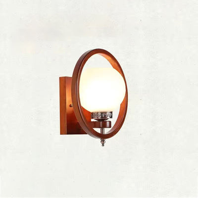 Traditionelle chinesische Gummibaum Glas Blume Quadrat Runde Vogel 1-Licht Wandleuchte für das Bett 