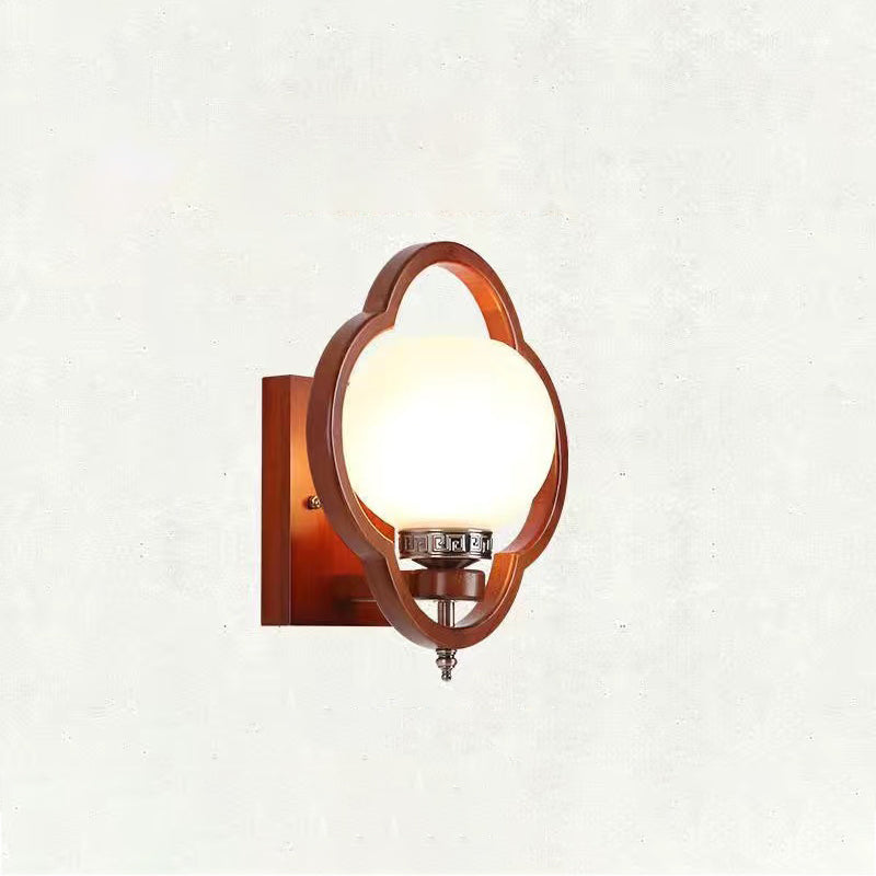 Traditionelle chinesische Gummibaum Glas Blume Quadrat Runde Vogel 1-Licht Wandleuchte für das Bett 