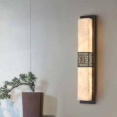 Traditionelle Chinesische Marmor-Kupfer Rechteckige Wellenmuster LED Wandleuchte Für Flur 