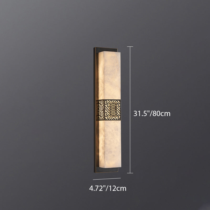 Traditionelle Chinesische Marmor-Kupfer Rechteckige Wellenmuster LED Wandleuchte Für Flur 