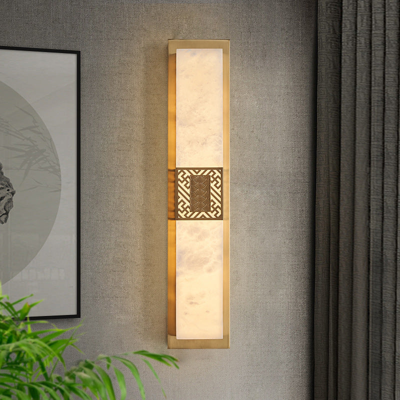 Traditionelle Chinesische Marmor-Kupfer Rechteckige Wellenmuster LED Wandleuchte Für Flur 