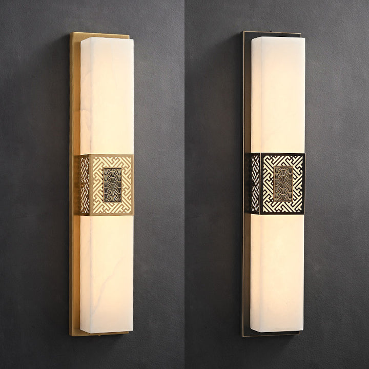 Traditionelle Chinesische Marmor-Kupfer Rechteckige Wellenmuster LED Wandleuchte Für Flur 