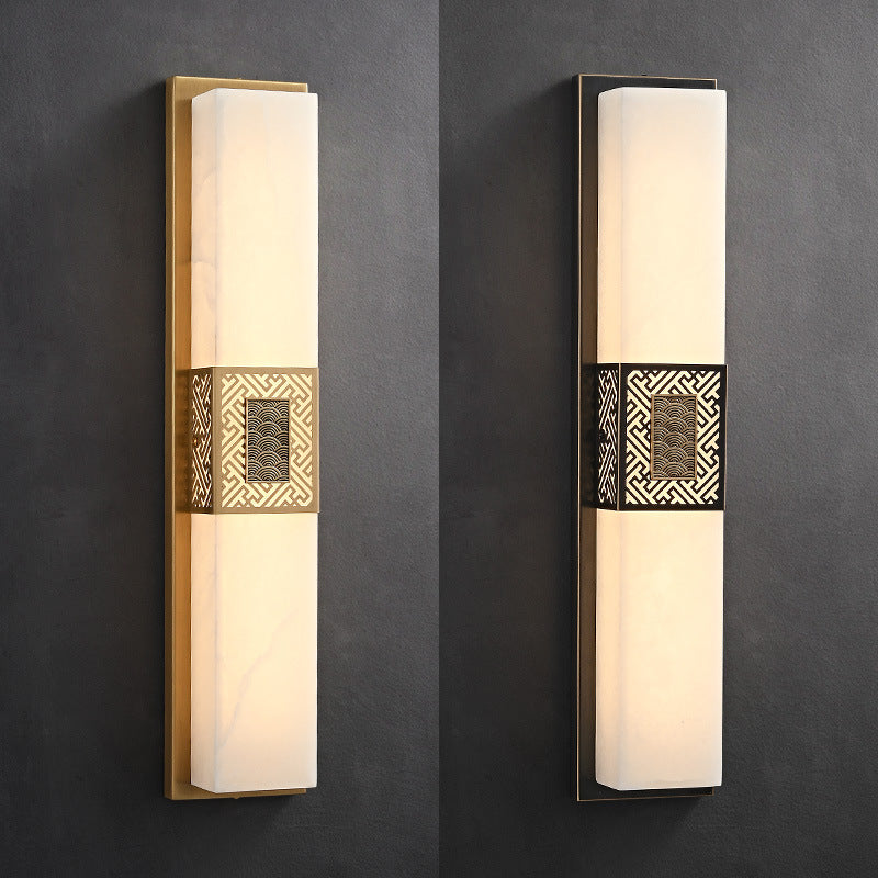Traditionelle Chinesische Marmor-Kupfer Rechteckige Wellenmuster LED Wandleuchte Für Flur 