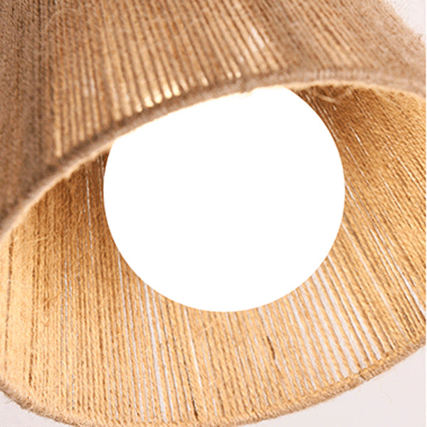 Traditional Japanese Iron Hemp Rope Weaving Cylinder 1-Light Semi-Flush Mount Ceiling Light For Hallway
