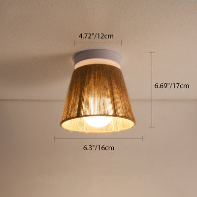 Traditional Japanese Iron Hemp Rope Weaving Cylinder 1-Light Semi-Flush Mount Ceiling Light For Hallway