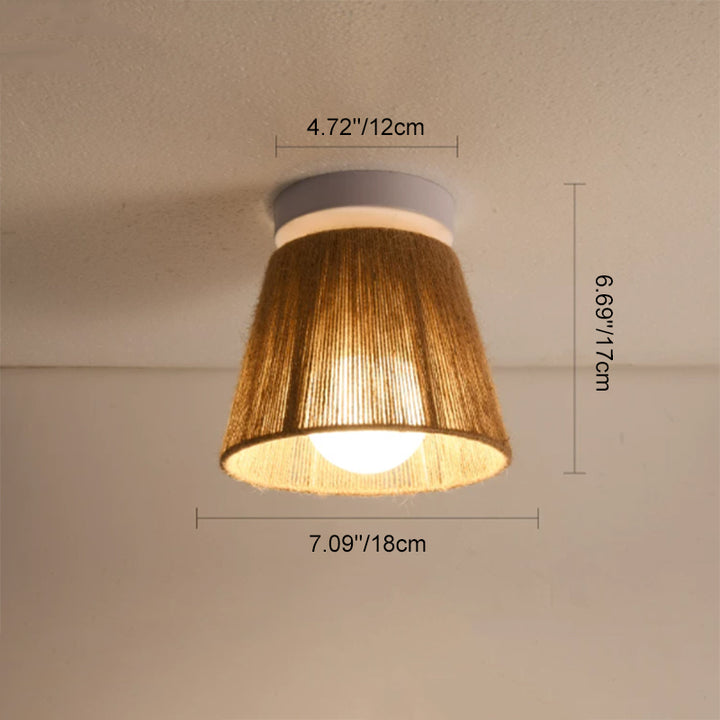 Lustre semi-encastré à 1 lumière avec cylindre tissé en corde de chanvre et fer traditionnel japonais pour couloir 