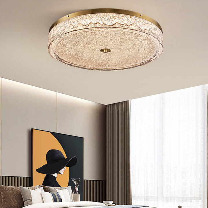 Zeitgenössische skandinavische Deckenleuchte aus Edelstahl, Eisen, Harz mit rundem Crackle-LED-Flush-Mount für das Schlafzimmer 