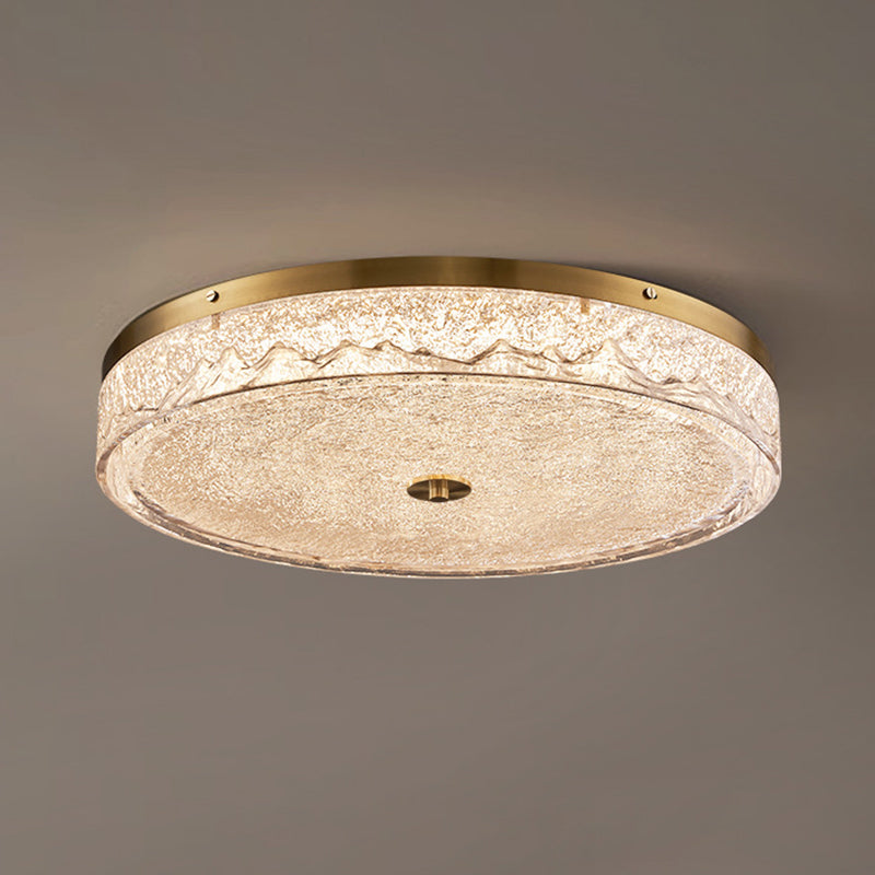 Zeitgenössische skandinavische Deckenleuchte aus Edelstahl, Eisen, Harz mit rundem Crackle-LED-Flush-Mount für das Schlafzimmer 