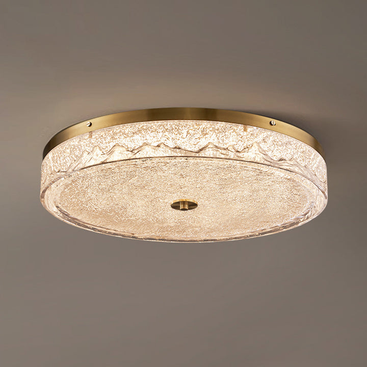 Zeitgenössische skandinavische Deckenleuchte aus Edelstahl, Eisen, Harz mit rundem Crackle-LED-Flush-Mount für das Schlafzimmer 