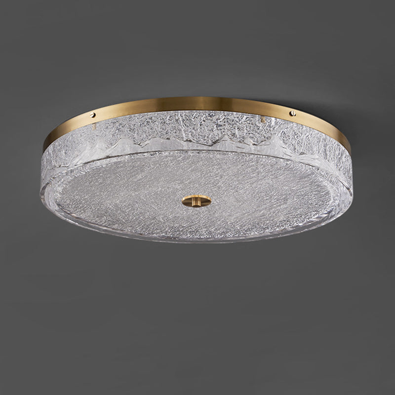 Zeitgenössische skandinavische Deckenleuchte aus Edelstahl, Eisen, Harz mit rundem Crackle-LED-Flush-Mount für das Schlafzimmer 