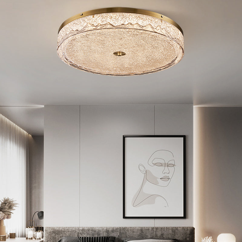 Zeitgenössische skandinavische Deckenleuchte aus Edelstahl, Eisen, Harz mit rundem Crackle-LED-Flush-Mount für das Schlafzimmer 