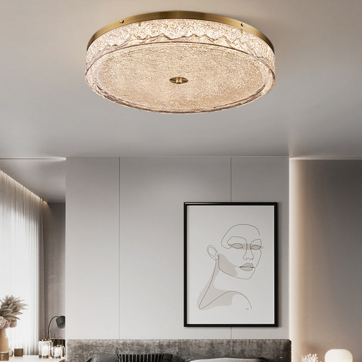 Zeitgenössische skandinavische Deckenleuchte aus Edelstahl, Eisen, Harz mit rundem Crackle-LED-Flush-Mount für das Schlafzimmer 