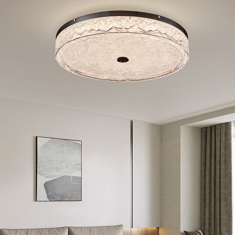 Zeitgenössische skandinavische Deckenleuchte aus Edelstahl, Eisen, Harz mit rundem Crackle-LED-Flush-Mount für das Schlafzimmer 