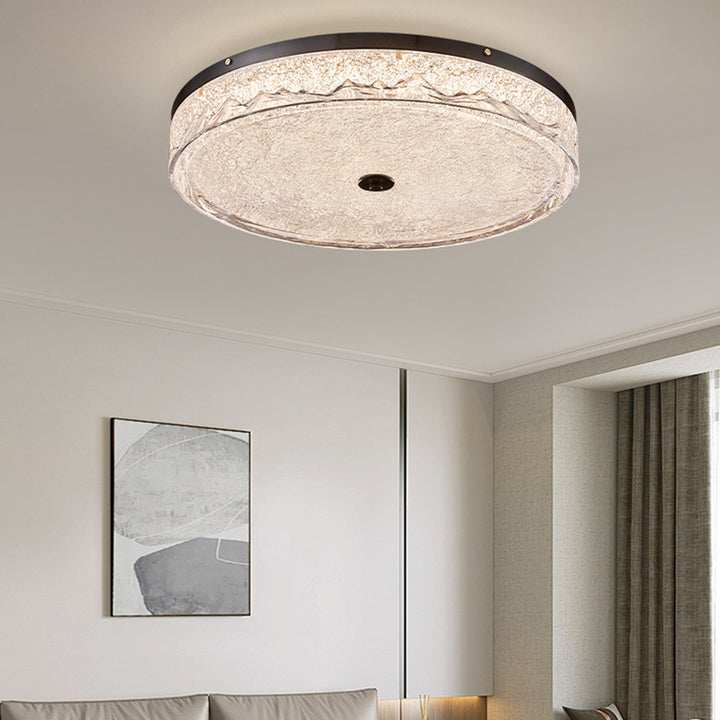 Zeitgenössische skandinavische Deckenleuchte aus Edelstahl, Eisen, Harz mit rundem Crackle-LED-Flush-Mount für das Schlafzimmer 