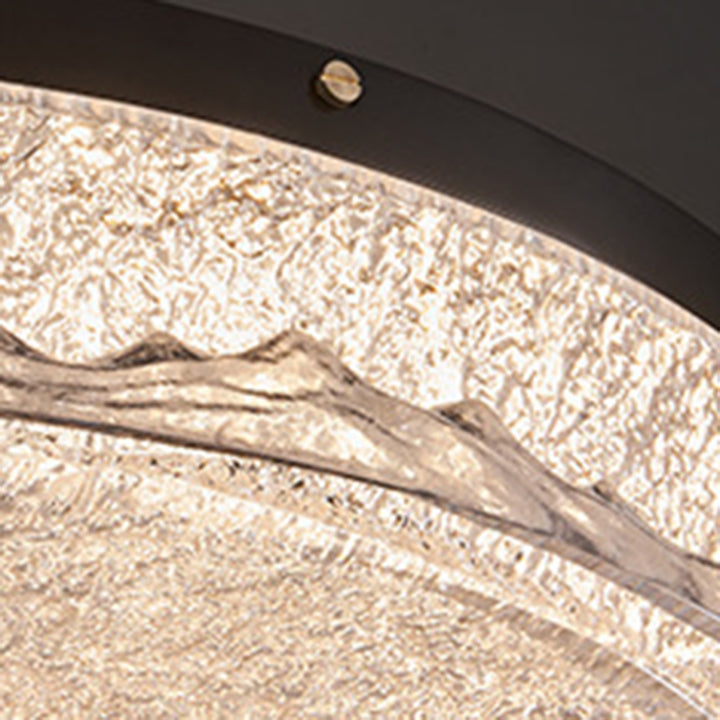 Zeitgenössische skandinavische Deckenleuchte aus Edelstahl, Eisen, Harz mit rundem Crackle-LED-Flush-Mount für das Schlafzimmer 