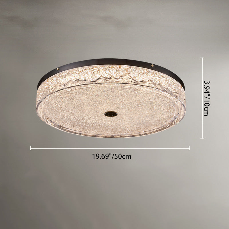 Zeitgenössische skandinavische Deckenleuchte aus Edelstahl, Eisen, Harz mit rundem Crackle-LED-Flush-Mount für das Schlafzimmer 