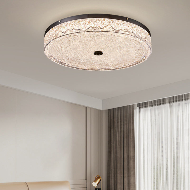 Zeitgenössische skandinavische Deckenleuchte aus Edelstahl, Eisen, Harz mit rundem Crackle-LED-Flush-Mount für das Schlafzimmer 