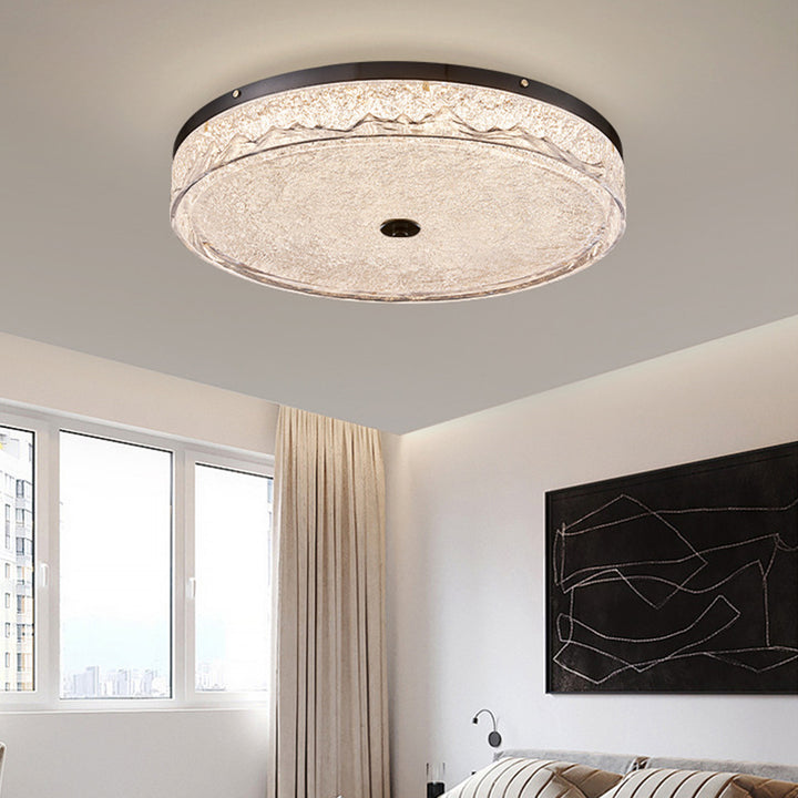 Zeitgenössische skandinavische Deckenleuchte aus Edelstahl, Eisen, Harz mit rundem Crackle-LED-Flush-Mount für das Schlafzimmer 