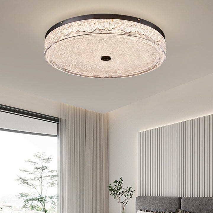 Zeitgenössische skandinavische Deckenleuchte aus Edelstahl, Eisen, Harz mit rundem Crackle-LED-Flush-Mount für das Schlafzimmer 