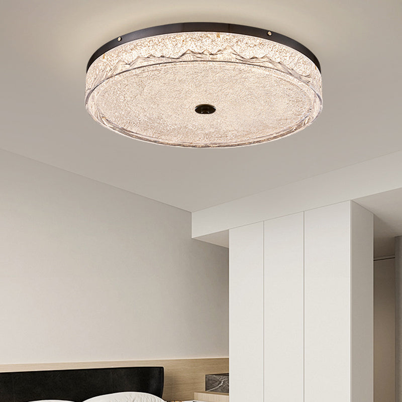 Zeitgenössische skandinavische Deckenleuchte aus Edelstahl, Eisen, Harz mit rundem Crackle-LED-Flush-Mount für das Schlafzimmer 