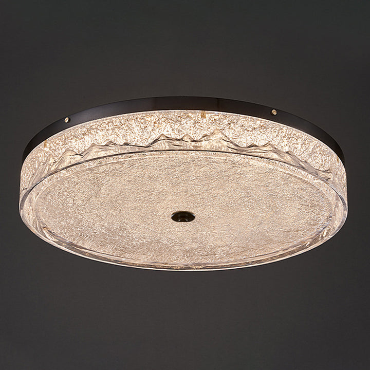 Zeitgenössische skandinavische Deckenleuchte aus Edelstahl, Eisen, Harz mit rundem Crackle-LED-Flush-Mount für das Schlafzimmer 