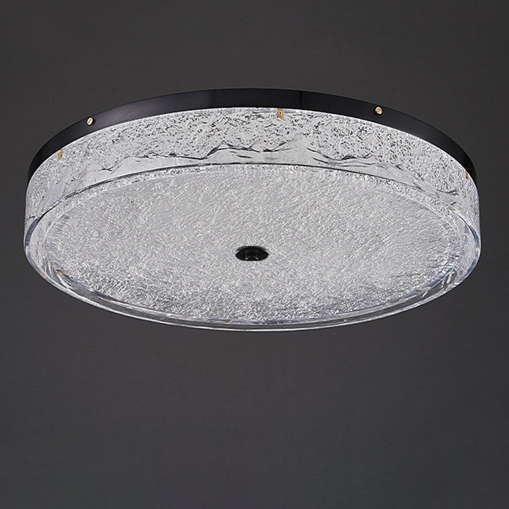 Zeitgenössische skandinavische Deckenleuchte aus Edelstahl, Eisen, Harz mit rundem Crackle-LED-Flush-Mount für das Schlafzimmer 