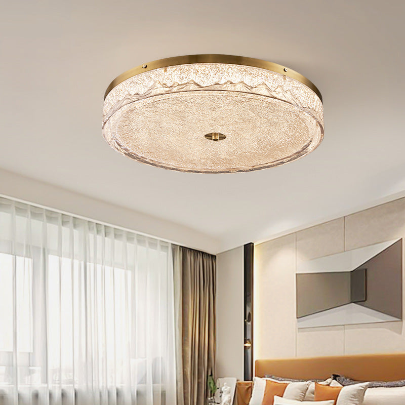 Zeitgenössische skandinavische Deckenleuchte aus Edelstahl, Eisen, Harz mit rundem Crackle-LED-Flush-Mount für das Schlafzimmer 