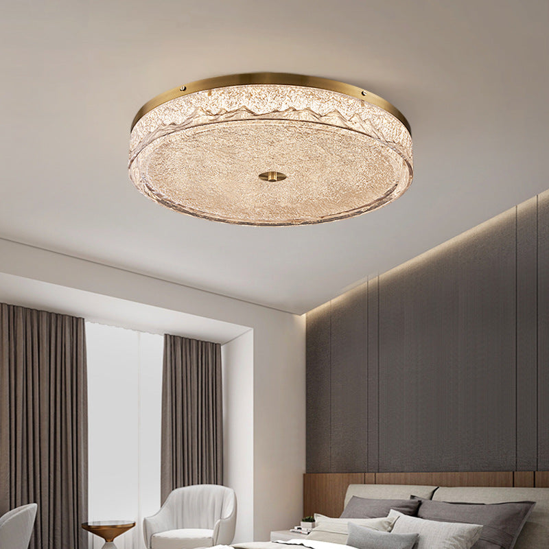 Zeitgenössische skandinavische Deckenleuchte aus Edelstahl, Eisen, Harz mit rundem Crackle-LED-Flush-Mount für das Schlafzimmer 