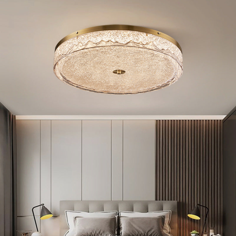 Zeitgenössische skandinavische Deckenleuchte aus Edelstahl, Eisen, Harz mit rundem Crackle-LED-Flush-Mount für das Schlafzimmer 