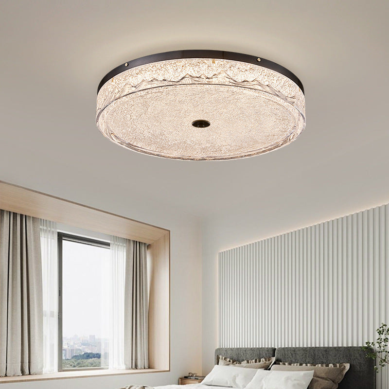 Zeitgenössische skandinavische Deckenleuchte aus Edelstahl, Eisen, Harz mit rundem Crackle-LED-Flush-Mount für das Schlafzimmer 