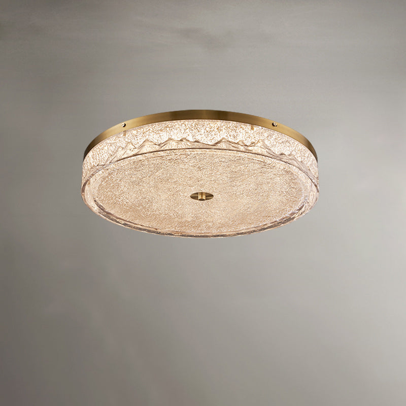 Zeitgenössische skandinavische Deckenleuchte aus Edelstahl, Eisen, Harz mit rundem Crackle-LED-Flush-Mount für das Schlafzimmer 