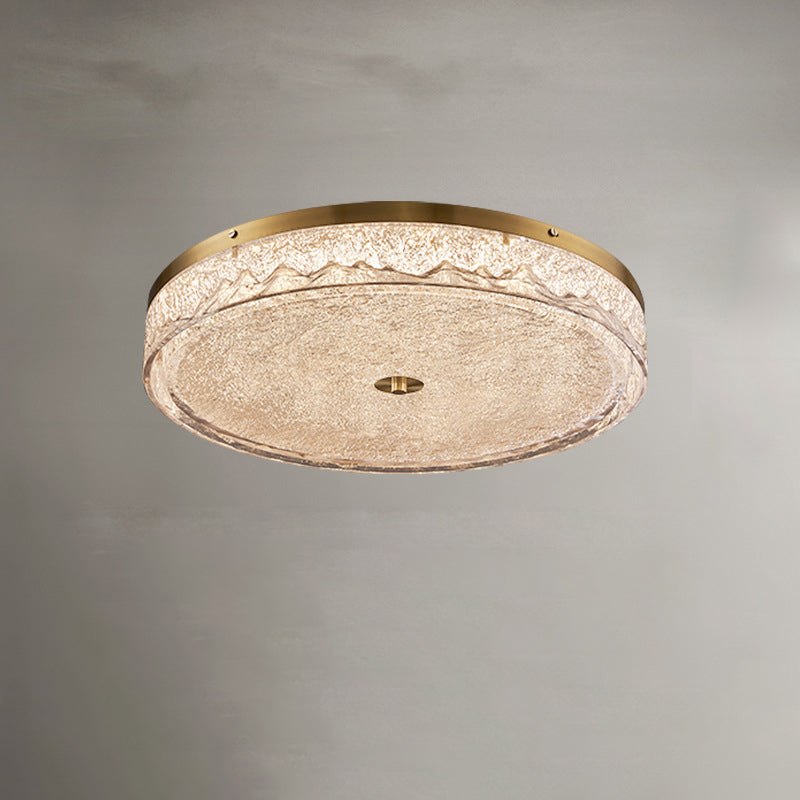 Zeitgenössische skandinavische Deckenleuchte aus Edelstahl, Eisen, Harz mit rundem Crackle-LED-Flush-Mount für das Schlafzimmer 