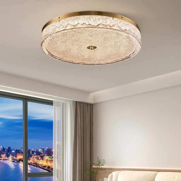 Zeitgenössische skandinavische Deckenleuchte aus Edelstahl, Eisen, Harz mit rundem Crackle-LED-Flush-Mount für das Schlafzimmer 