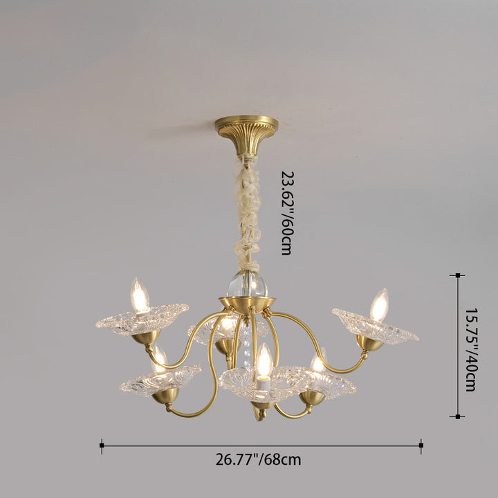 Traditional Luxury Brass Crystal Glass Disk Candlestick 3/6/8 Light Chandeliers For Living Room