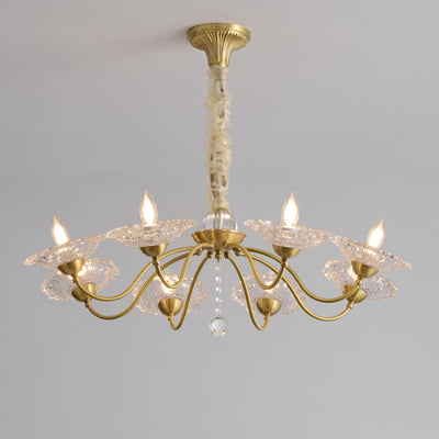 Chandeliers traditionnels en laiton de luxe avec disque en verre de cristal pour bougies 3/6/8 lumières pour le salon 