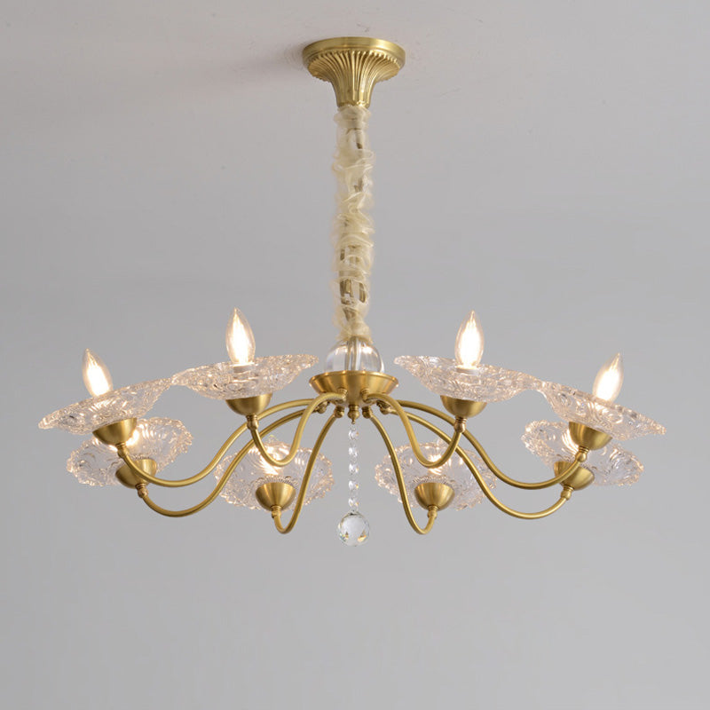 Chandeliers traditionnels en laiton de luxe avec disque en verre de cristal pour bougies 3/6/8 lumières pour le salon 