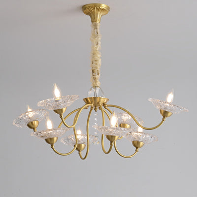 Chandeliers traditionnels en laiton de luxe avec disque en verre de cristal pour bougies 3/6/8 lumières pour le salon 