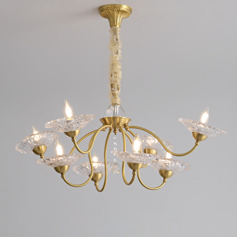 Chandeliers traditionnels en laiton de luxe avec disque en verre de cristal pour bougies 3/6/8 lumières pour le salon 